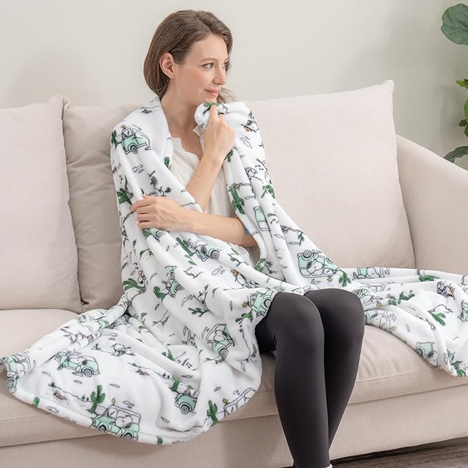 Berkshire Blanket Peanuts® VelvetLoft® Cute Character Snoopy Plush Throw Blanket,Snoopy Desert Travel White,Throw 55 in x 70 in (Official Peanuts® Product)