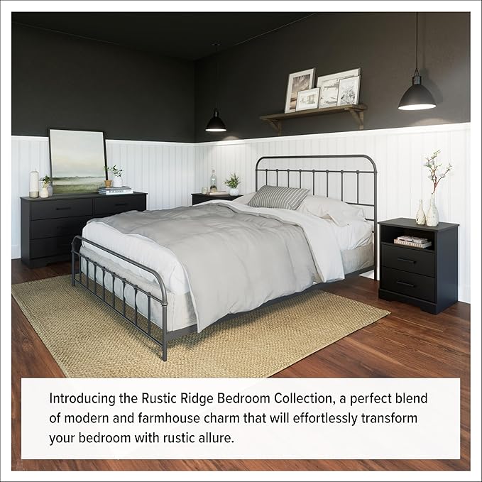 Prepac Rustic Ridge Farmhouse Dresser, Black Dresser for Bedroom, Chest of Drawers with 5 Drawers 18.5" D x 27.5" W x 43.5" H, BBDR-1605-1