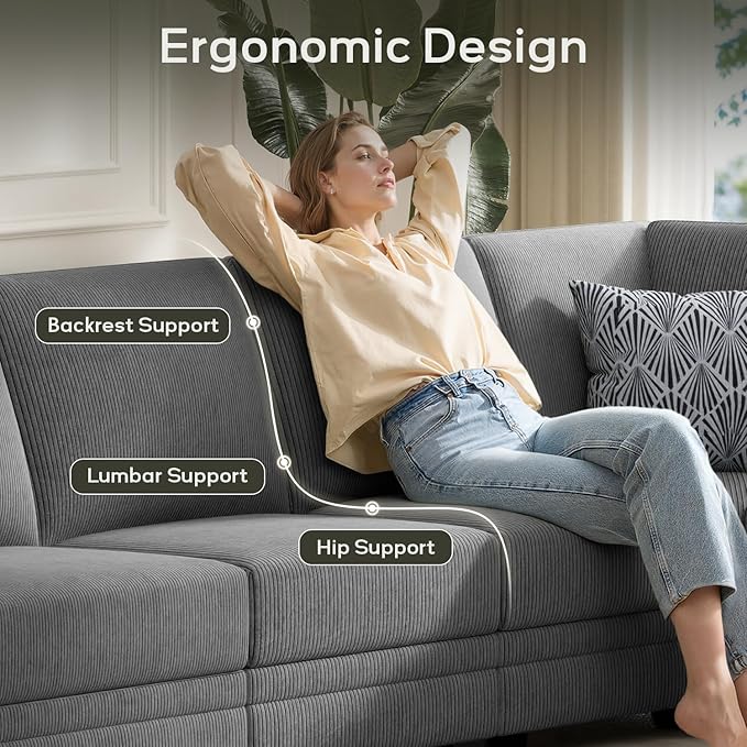 Wanderwell Oversized Modular Sectional Sofa, 9-Seater U Shaped Couches with Movable Ottoman,Corduroy Sectional Couch with Wide and Deep Seats Suitable for Living Room,Bedroom,Apartment (Grey, U-9)