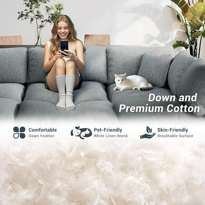 Modular Sectional Sofa Cloud Couch,Down Filled Comfy Cloud Modern Sofa,Oversized Couch Cushion Covers Removable for Living Room,Light Blue
