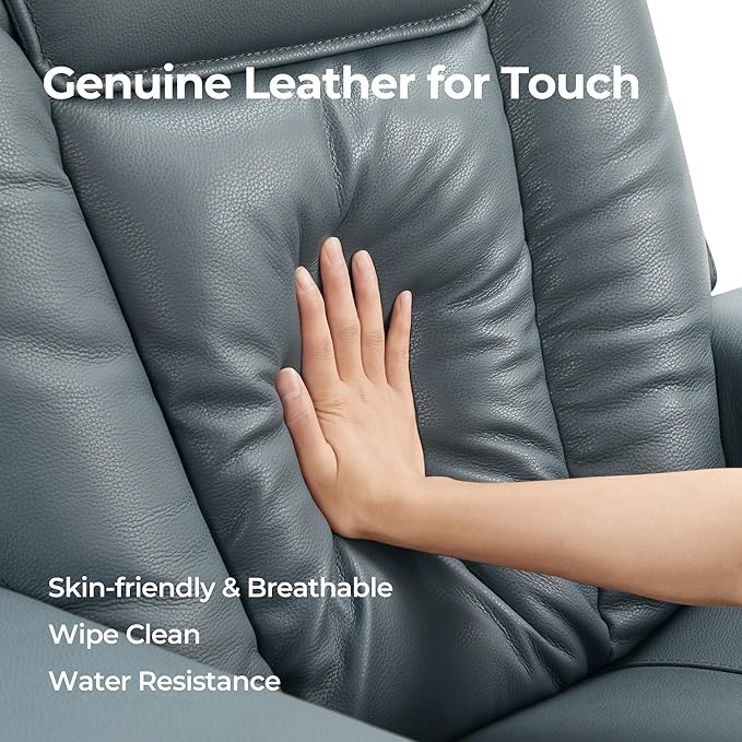 CHITA Electric Power Lift Recliner Chair for Elderly with Massage and Heat, Large Lay Flat Genuine Leather Recliner Chair with Cup Holders, USB Ports, Power Headrest, Independent Backrest, Navy