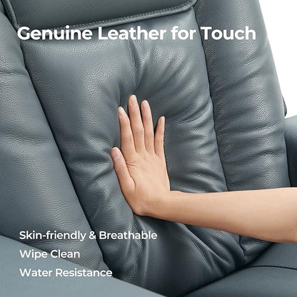 CHITA Electric Power Lift Recliner Chair for Elderly with Massage and Heat, Large Lay Flat Genuine Leather Recliner Chair with Cup Holders, USB Ports, Power Headrest, Independent Backrest, Navy