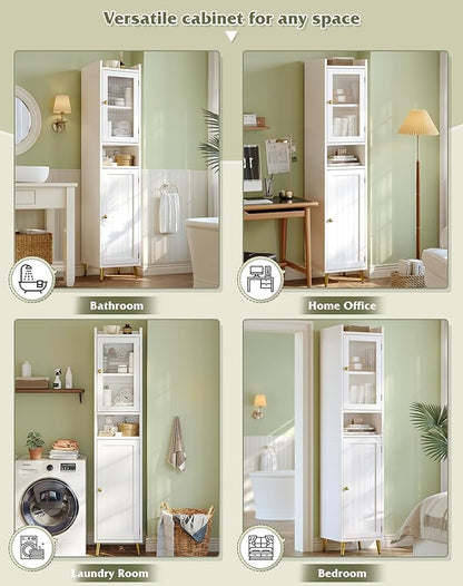 Bathroom Storage Cabinet, Bathroom Cabinet with 6 Shelves & 2 Doors, Tall Bathroom Storage Cabinet for Bathroom, Kitchen, Laundry Room, White