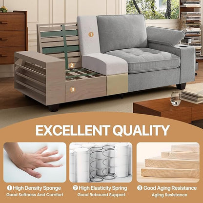 74" Loveseat Couch for Living Room,Modern Chenille Upholstered Sofa with Adjustable Storage Armrest,Cup Holders,USB & Type-C Ports,Solid Wood 2-Seater Loveseat Sofa for Apartment(Gray)