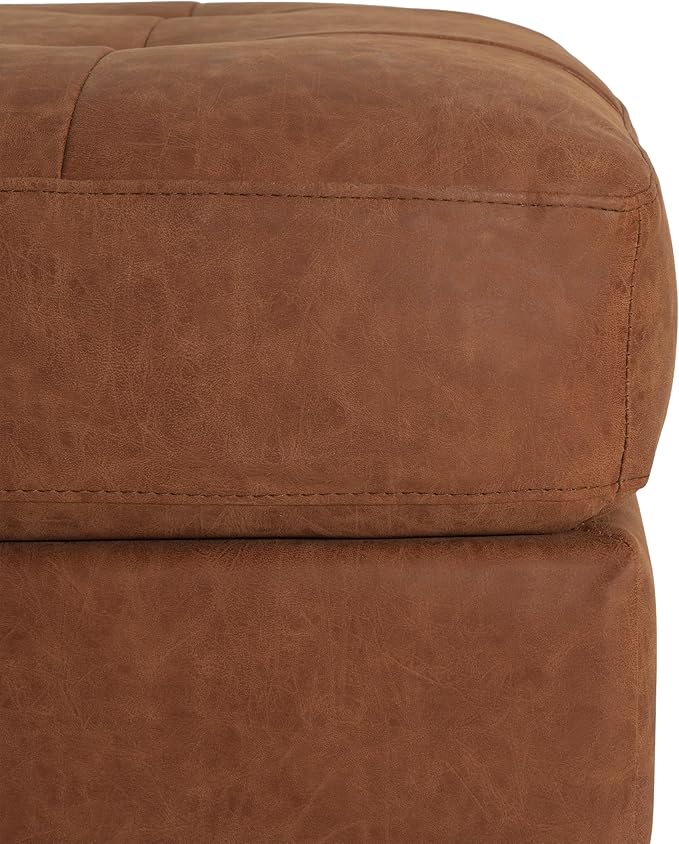 Christopher Knight Home Alcott Leather Ottoman Foot Rest, Upholstered Foot Stools Pouf Ottoman, Sofa Foot Rest for Living Room, Modern Coffee Table, Entryway Rectangle Small Footstool, Reddish Brown