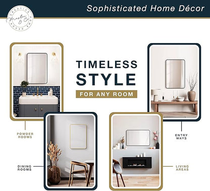 MCS Master & Co. Modern Metal Large Wall Mirror, Minimalist Home Decor Square Mirror with Rounded Corners for Living Room, Bedroom, or Bathroom, Black, 24 x 24 in
