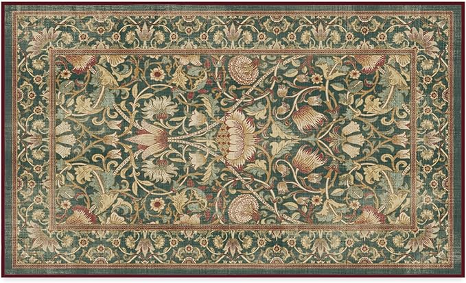 RUGGABLE x Morris & Co Machine Washable Area Rug – Lodden Soft Evergreen & Gold 3x5, Stain-Resistant, Non-Slip – Small Rugs for Living Room, Bedroom, Hallway, Entryway & Office–with Cushioned Pad