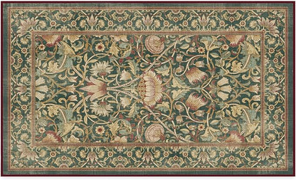RUGGABLE x Morris & Co Machine Washable Area Rug – Lodden Soft Evergreen & Gold 3x5, Stain-Resistant, Non-Slip – Small Rugs for Living Room, Bedroom, Hallway, Entryway & Office–with Cushioned Pad