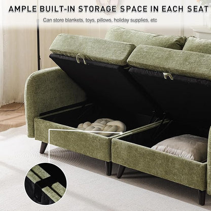 73'' Loveseat Sofa with All Seats Storage, Modular Sectional Couch with Deep Seat,Oversized Comfy Couch with 7.8'' Cushion for Living Room,Bedroom,Velet,Green