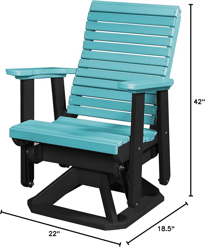 DutchCrafters Modern Horizontal Slat High Back Poly Glider Chair Outdoor Patio Furniture (Black & Aruba Blue)