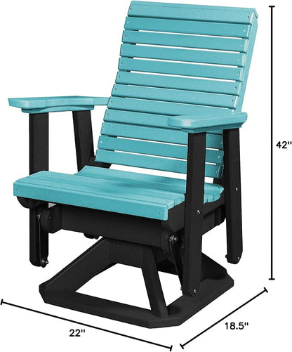 DutchCrafters Modern Horizontal Slat High Back Poly Glider Chair Outdoor Patio Furniture (Black & Aruba Blue)