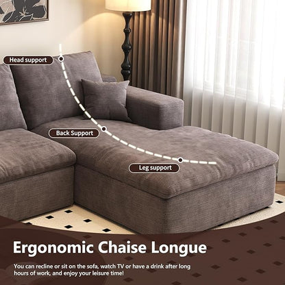 136.6'' U-Shaped Modern Modular Sectional Cloud Couch Whit Ottoman, 4-Seat Chenille Deep-Seat Sofa with Pillow for Living Room, Bedroom, Apartment, Camel