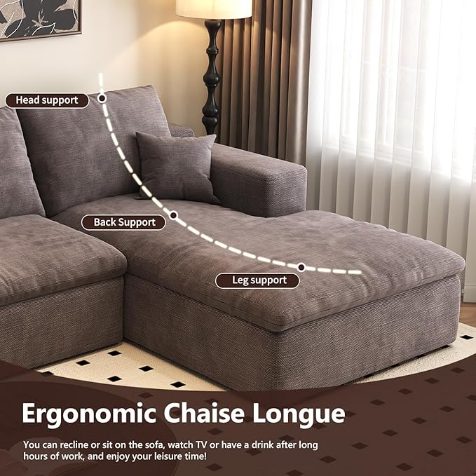 136.6'' L-Shaped Modern Modular Sectional Cloud Couch, 4-Seat Chenille Deep-Seat Sofa with Pillow for Living Room, Bedroom, Apartment, Camel