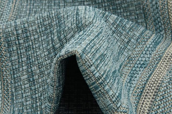Unique Loom Outdoor Border Collection Area Rug - Soft Border (2'x 6' 1" Runner, Aquamarine/ Ivory)