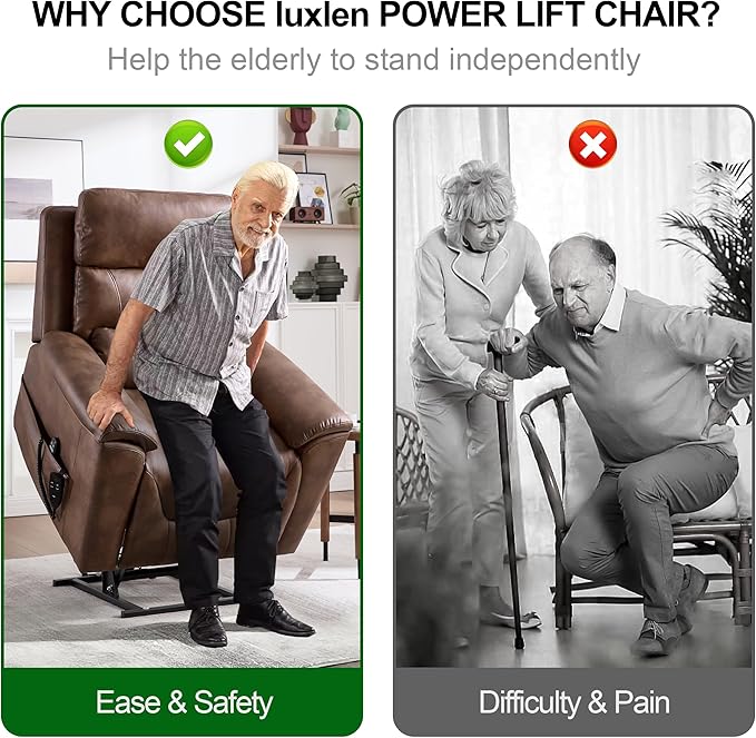 Power Lift Recliner Chair for Elderly People, Dual Motor Lay Flat Recliner with Vibration Massage and Heat, Heavy Duty Motion Mechanism Standing Assistance Reclining Chair, Faux Leather Brown
