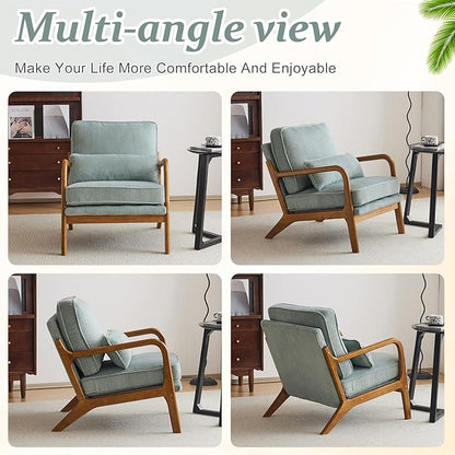 VINGLI Upgraded Premium Corduroy Accent Chairs Set of 2,Upholstered Arm Chair,Solid Wood Comfy Reading Chair with Pillow, Mid Century Modern Chairs for Living Room,Bedroom,Light Teal