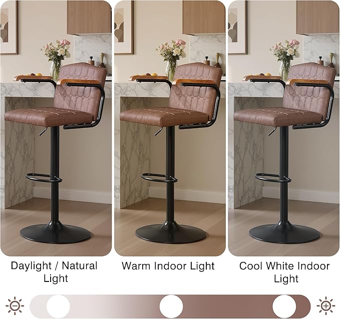 VECELO Bar Stools Set of 2, Adjustable Upholstered Swivel Barstools, Modern Counter Height Bar Stools with Back and Footrest, Island Chairs for Kitchen, Dining Room, Bar