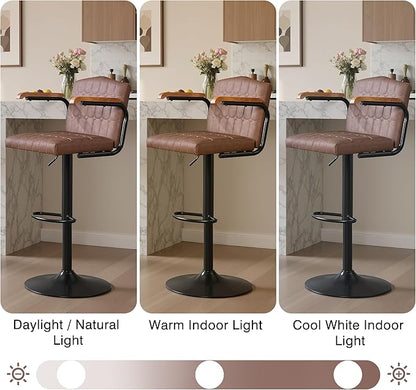 VECELO Bar Stools Set of 4, Adjustable Upholstered Swivel Barstools, Modern Counter Height Bar Stools with Back and Footrest, Island Chairs for Kitchen, Dining Room, Bar