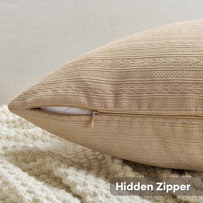 FUTEI Khaki Decorative Throw Pillow Covers 24x24 Inch Set of 2,Soft Cozy Wheat Ear Striped Patterns European Cushion Cases,Modern Home Decor for Couch Bed Living Room