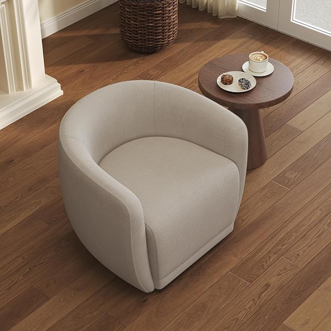 Leyu&Hafort Swivel Accent Chair, Upholstered Reading Armchair, Modern Living Room Chair, Club Living Room Chair for Bedroom, Office, Study, Apartment (Oatmeal)