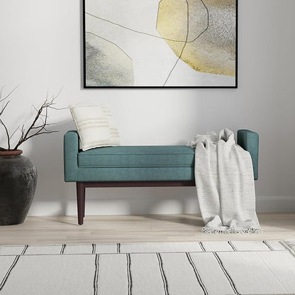 SIMPLIHOME Scott 46 inch Wide Contemporary Rectangle Ottoman Bench in Smoky Teal Linen Fabric , Assembled, For the Living Room and Bedroom