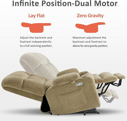 MCombo Dual Motor Power Lift Recliner Chair for Elderly, Lay Flat Lift Chair with Heat and Massage, Extra Wide Lift Recliner for Big People, Cup Holders, Fabric R7897 (Medium-Wide, Beige)