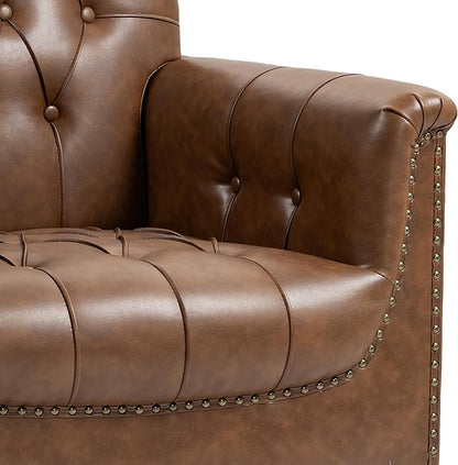 UIXE Brown Accent Chair for Living Room, Faux Leather Tufted Arm Chair Retro Upholstered Club Armchair for Bedroom