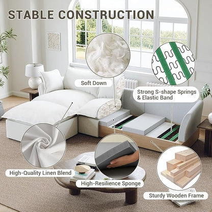 111” Oversized Modular Sectional Sofa, Comfy Down Fill Cloud Couch, 5 Seater V Shaped Modular Couch with Washable Cover, Deep Seat Sectional Couches for Living Room, Cream White