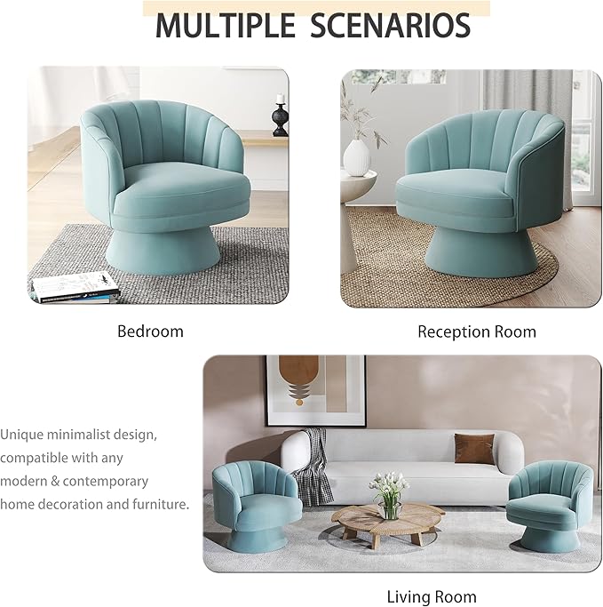 Swivel Accent Chair Set of 2,Upholstered Velvet 360° Swivel Barrel Chair for Living Room Overstuffed Bouncle Reading Chair Round Armchair for Bedroom,Vanity,Office (Blue)