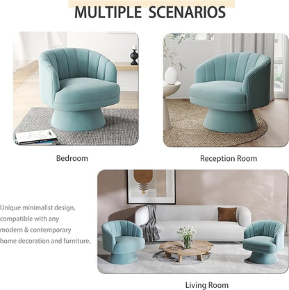 Swivel Accent Chair Set of 2,Upholstered Velvet 360° Swivel Barrel Chair for Living Room Overstuffed Bouncle Reading Chair Round Armchair for Bedroom,Vanity,Office (Blue)