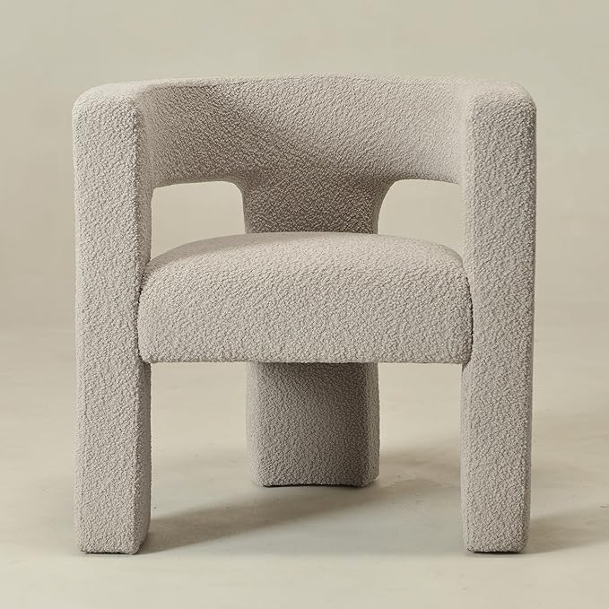 KINWELL 28" W Modern Boucle Accent Chair, Mid Century Upholstered Square Armchair, No Assembly Single Sofa Side Chair for Living Room Lounge Bedroom (Oatmeal)