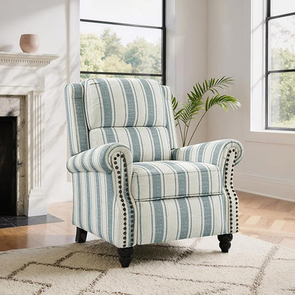 Lumibee Recliner Chair,Pushback Armchair for Small Spaces,Adjustable Backrest & Footrest Accent Chair in Comfy Fabric for Living Room, Bedroom-Stripe Blue