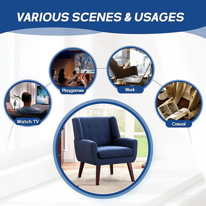 HUIMO Accent Chair Living Room Chair, Upholstered Button Tufted Armchair, Linen Fabric Sofa Chairs for Bedroom, Living Room, Mid Century Modern Comfy Reading Chair (Dark Blue)