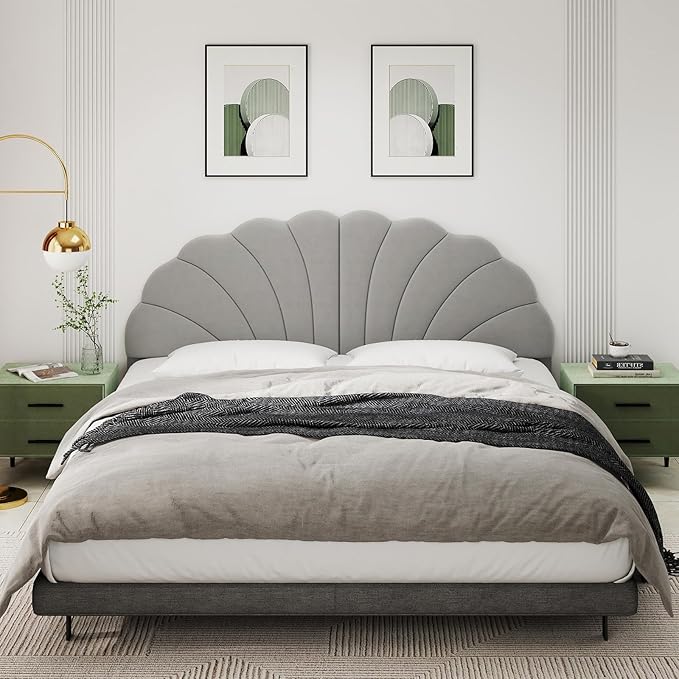 King Size Headboard Only, Petal Wall Mount Headboard King/California King Size for Adjustable Bed Velvet Upholstered Head Board Easy Assembly, Gray