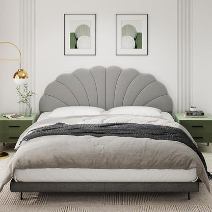 King Size Headboard Only, Petal Wall Mount Headboard King/California King Size for Adjustable Bed Velvet Upholstered Head Board Easy Assembly, Gray