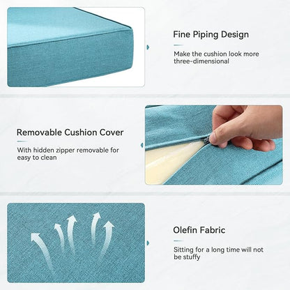 Luxury 6" Outdoor Cushions for Patio Furniture, 24x24x6" Thick Seat Cushion Set of 7, Fade Resistant Couch Chair Replacement Cushions High Density Deep Wicker Chair Cushion w/ Removable Cover, Teal