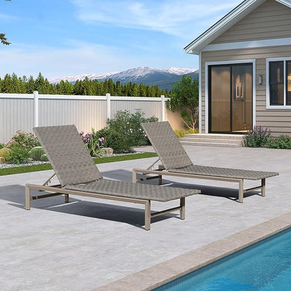 PURPLE LEAF Patio Chaise Lounge Rattan Chair Set of 2 Outdoor Pool Adjustable Recliner Wicker Chairs for Outside Woven Furniture Tanning Poolside Lounger Granite Gray