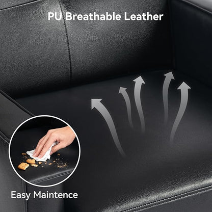 Accent Chair Set of 2, PU Leather Modern Chair with Wooden Frame, Cozy Armchair Reading Chair with Comfy Back for Apartment, Living Room, Bedroom, Waiting Room, Small Space, Corner, Black