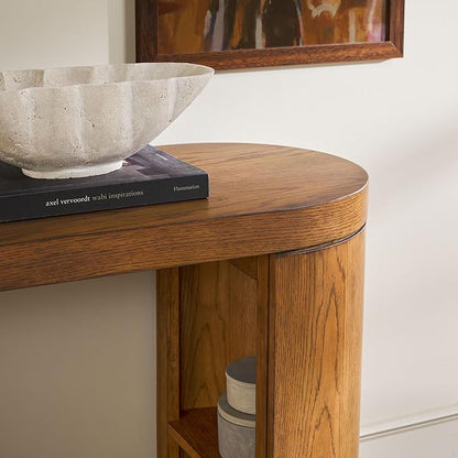 Walker Edison Maya Solid Oak Wood Veneer Console Table with Storage, 48 Inch, Medium Brown Oak