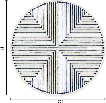 RUGGABLE x Jonathan Adler Machine Washable Area Rug – Inkdrop Slate Blue 6 ft Round, Stain-Resistant, Non-Slip – Medium Rugs for Living Room, Bedroom, Hallway, Entryway & Office–with Cushioned Pad