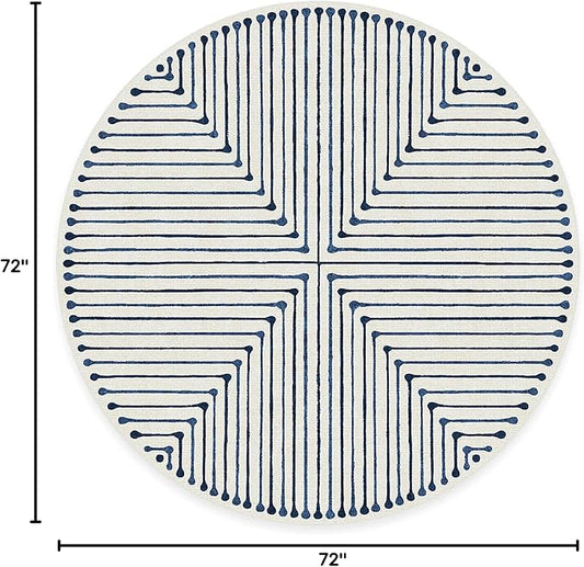 RUGGABLE x Jonathan Adler Machine Washable Area Rug – Inkdrop Slate Blue 6 ft Round, Stain-Resistant, Non-Slip – Medium Rugs for Living Room, Bedroom, Hallway, Entryway & Office–with Cushioned Pad