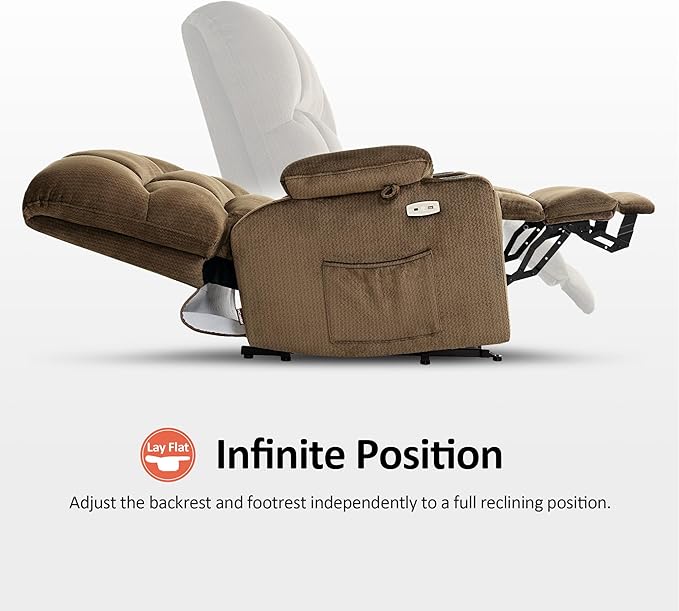 MCombo Oversized Dual Motor Power Lift Recliner Chair Sofa with Massage and Heat for Big Elderly People, Infinite Position, USB Ports, Fabric R7677 (Brown, Medium-Oversize)