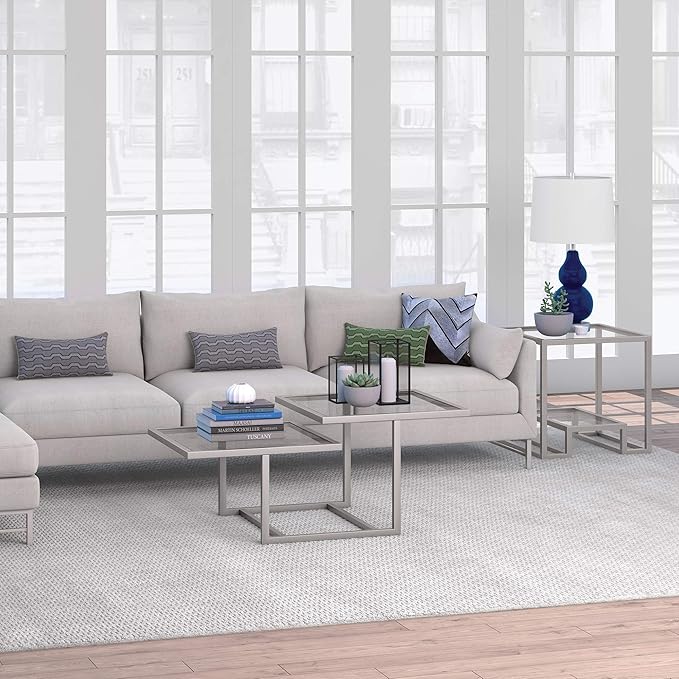 Henn&Hart 43" Wide Square Coffee Table in Nickel, Modern coffee tables for living room, studio apartment essentials