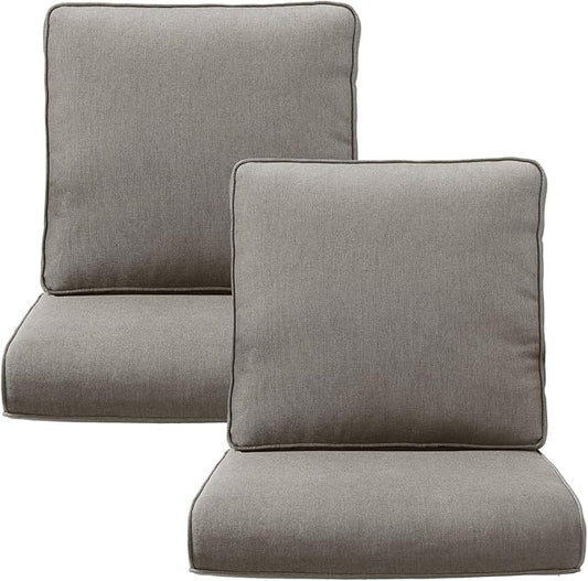 Outdoor Rattan Chair Cushions 2 Packs - Outside Durable Thick Replacement Back and Seat Cushion 22x24 with Zipper Cover for Patio Glider Rocking Chairs Loveseat Couch – Grey/Regular