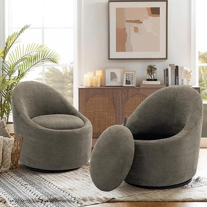 360° Swivel Accent Chair Set of 2, Mid-Century Modern Chair with Hidden Storge, Small Swivel Chair with Arms for Living Room/Office - Green