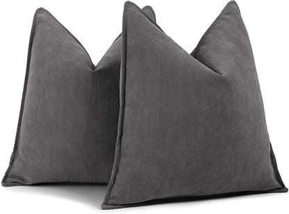 ZWJD Rustic Gray Pillow Covers 26x26 Set of 2 Chenille Throw Pillow Covers with Elegant Design Soft and Luxurious Decorative Throw Pillows for Couch, Bed, and Home Decor