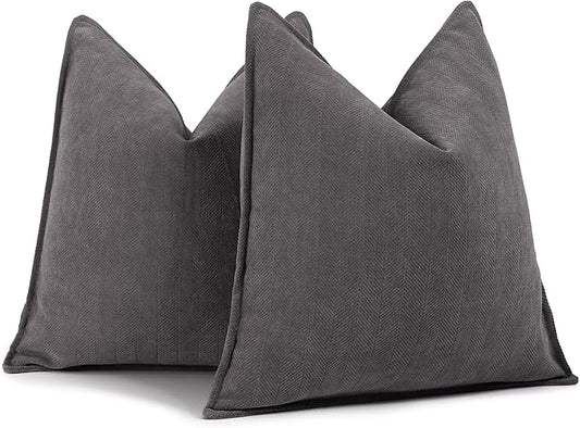 ZWJD Rustic Gray Pillow Covers 26x26 Set of 2 Chenille Throw Pillow Covers with Elegant Design Soft and Luxurious Decorative Throw Pillows for Couch, Bed, and Home Decor