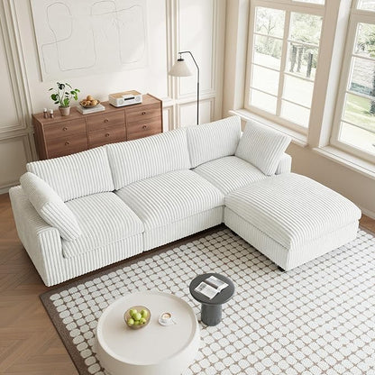 Modular Sectional Sofa, L Shaped Sofa with Chaise Ottoman, Deep Seat Cloud Sectional Couch, Couch Cushion Covers Removable, Comfy Modular Couches for Living Room, Office, Apartment, Beige