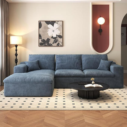 107'' L-Shaped Modern Modular Sectional Cloud Couch, 4-Seat Chenille Deep-Seat Sofa with Pillow for Living Room, Bedroom, Apartment, Ocean Blue