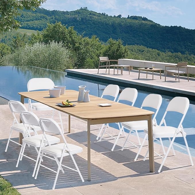 10 Pack Folding Chairs with Padded Seats, Padded Folding Chair with Steel Frame for Events Home Office, Pu Leather Folding Chair White